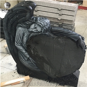 India Black Headstone with Angel Wing Funerare Monument