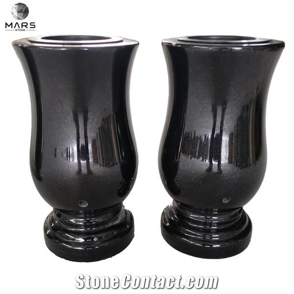 Indian Black Granite Flower Vases Gravestone Accessories