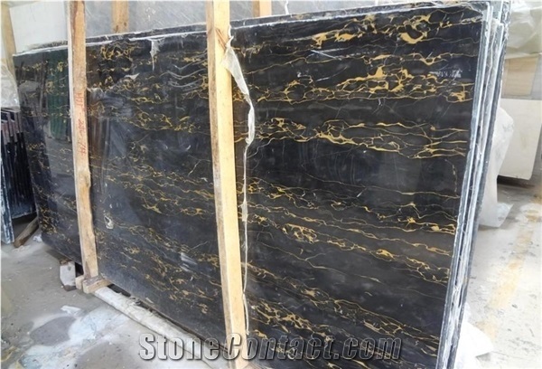 Italian Nero Portoro Black Golden Flower Marble Slab Tiles
