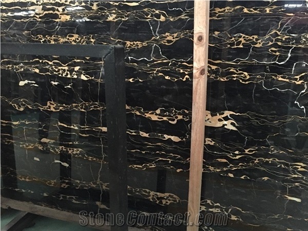 Italian Nero Portoro Black Golden Flower Marble Slab Tiles