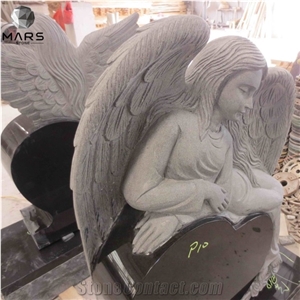 Jet Black Granite Angel Status Headstone Monument Design