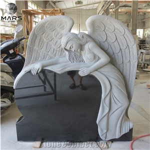 Jet Black Granite Angel Status Headstone Monument Design