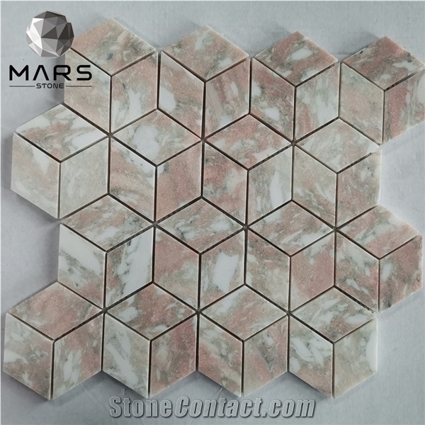 Norway Rose Marble Rhombus Pink Mosaic Tiles Backsplash