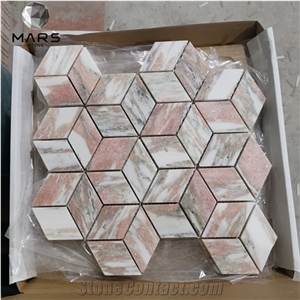 Norway Rose Marble Rhombus Pink Mosaic Tiles Backsplash