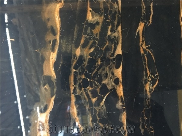 Supreme Black Gold Flower Marble Slabs Wall Installation