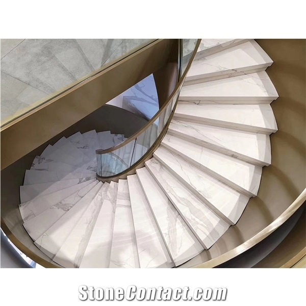 Large Porcelain Slab Spiral Staircase For Interior Design