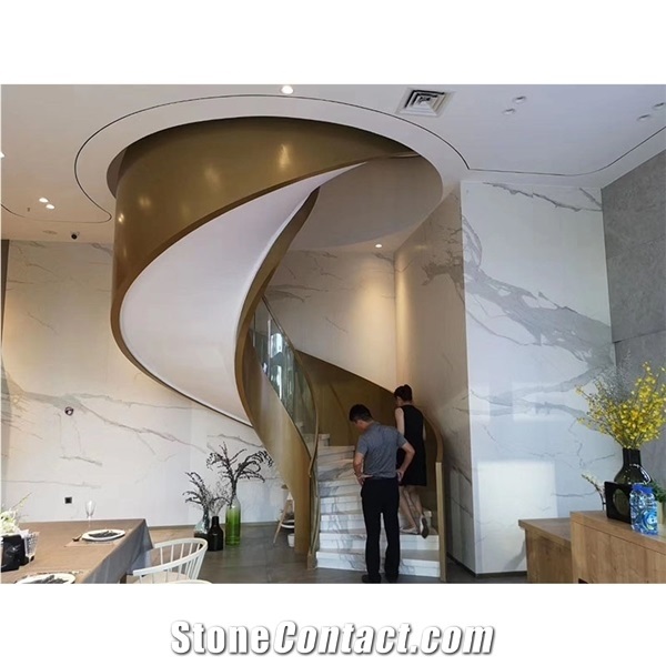 Large Porcelain Slab Spiral Staircase For Interior Design