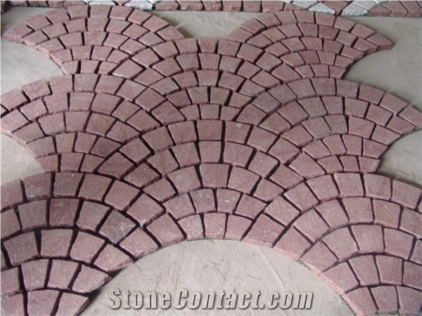 Porphyry Red Stone for Cobblestone Fan Paver Mats