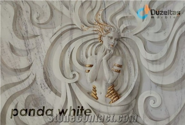 Panda White Marble Cnc Carved Wall
