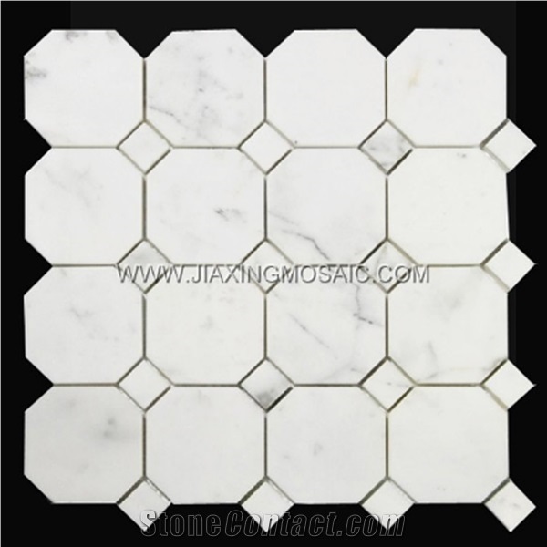 Calacatta White Octagon Design Polished Marble Mosaic Tiles