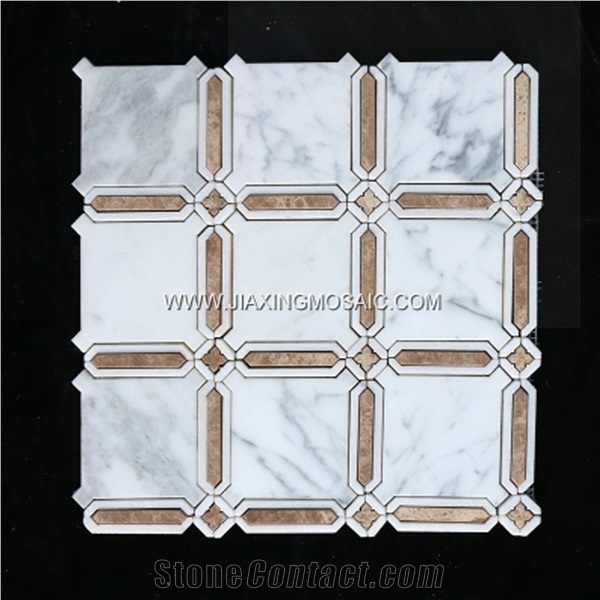 Carrara White Marble & Light Emperador Waterjet Mosaic