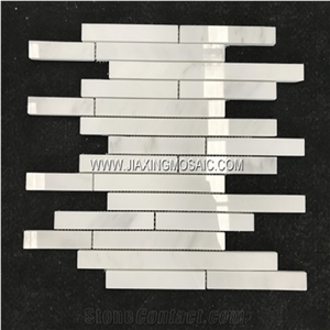 Eastern White Linear Stripe Polished Marble Mosaic Tiles