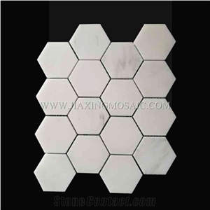 Eastern White Polished 73mm Hexagon Marble Mosaic Tile