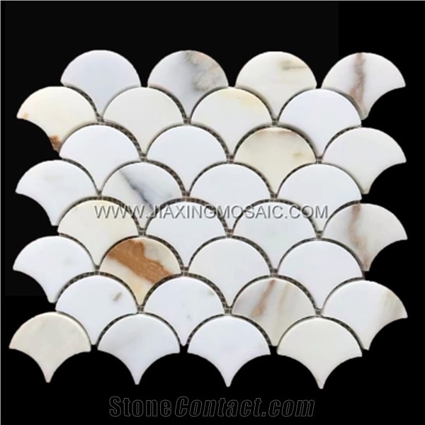 Fan Shaped Mosaic Tile Flooring Tiles Calacattaa Gold Marble from China