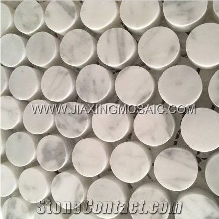 Penny Round Carrara White Honed Circular Rounded Mosaic Tile