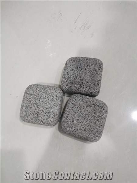 Hainan Grey Small Hole Basalt Tumbled Cubes, Cobble Stone