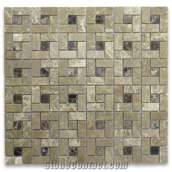 Brown Emperador Marble Target Pinwheel Mosaic Tiles