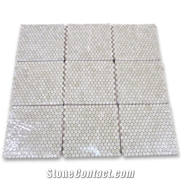 Cream Marfil Beige Marble Penny Round Mosaic Tiles