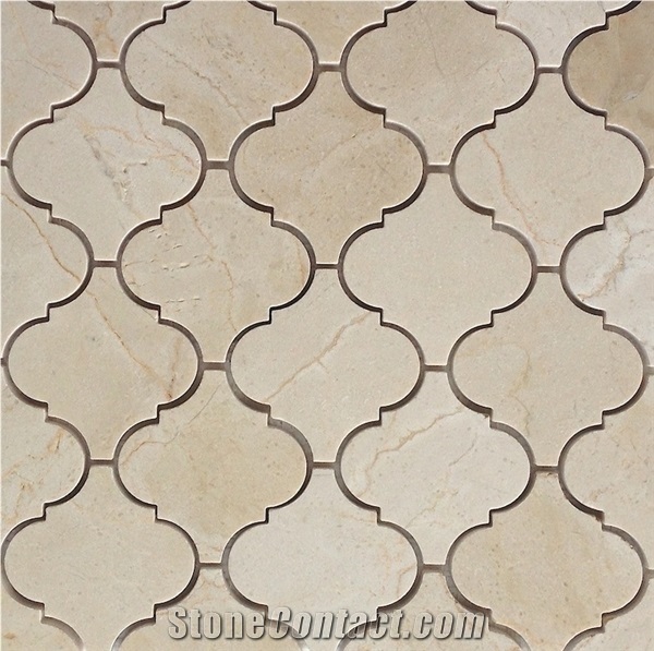 Crema Marfil Grand Fish Scale Fan Shaped Mosaic Marble Tile