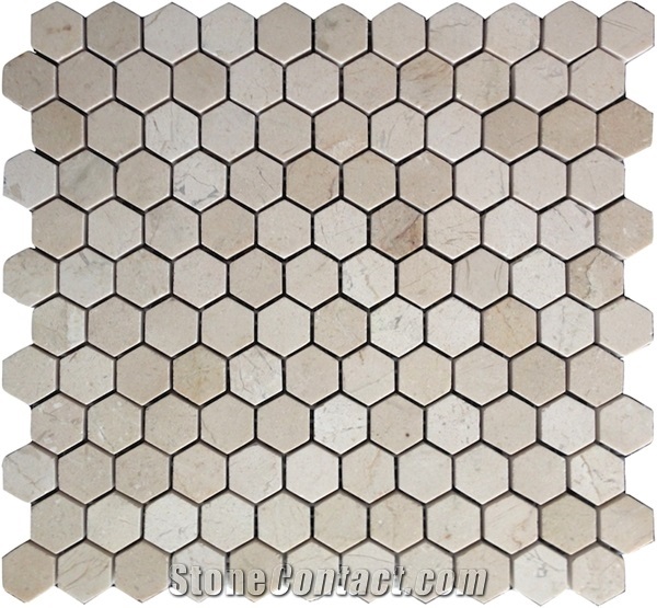 Crema Marfil Marble 1x2 Herringbone Mosaic Tiles