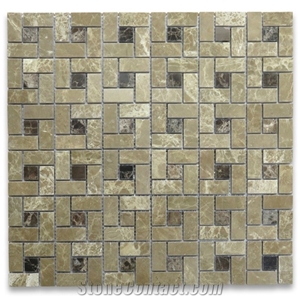Emperador Light Dark Target Pinwheel Marble Mosaic Tile