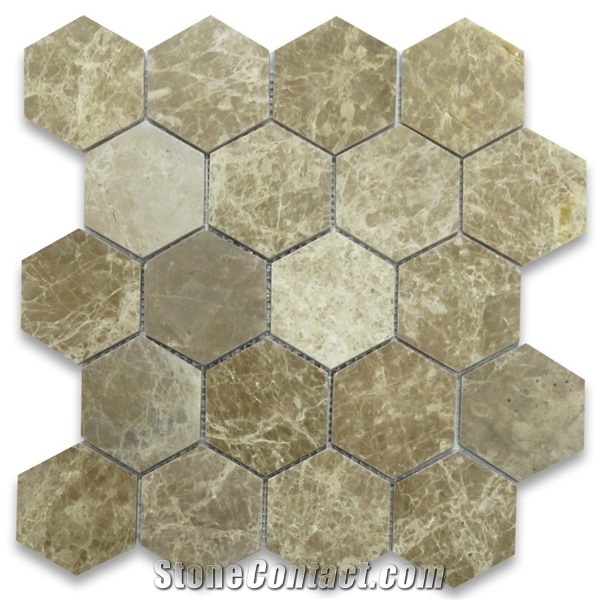 Emperador Marble 3 Inch Hexagon Mosaic Tiles
