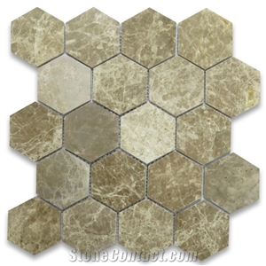 Emperador Marble 3 Inch Hexagon Mosaic Tiles