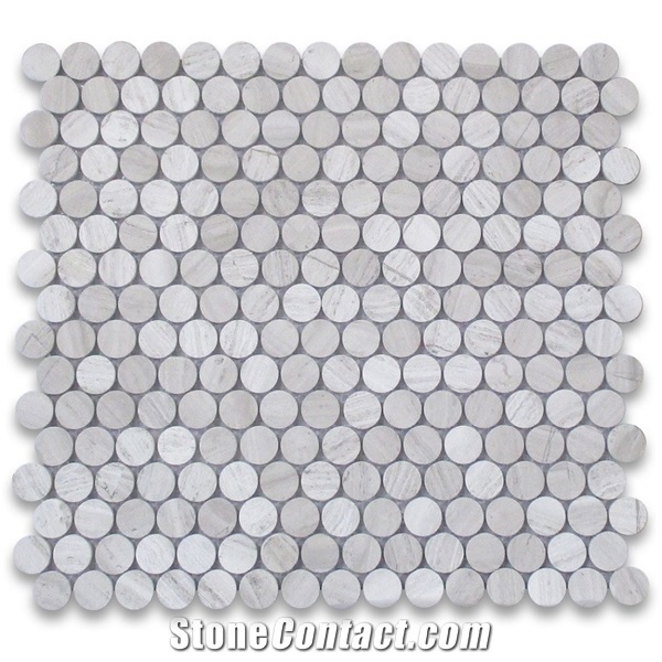 White Beige Brown Marble 3-4 Inch Penny Round Mosaic Tiles