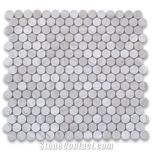 White Beige Brown Marble 3-4 Inch Penny Round Mosaic Tiles