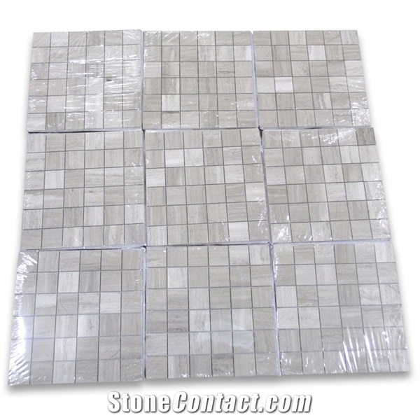 White Wood Grain 2x2 Square Marble Mosaic Tiles