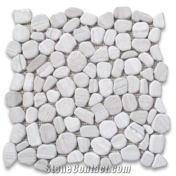 White Wood Marble River Rocks Pebble Stone Mosaic Tiles