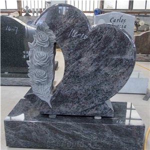 Bahama Blue Granite Carving Heart Headstone Design