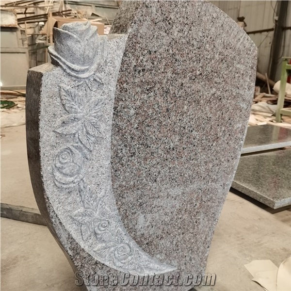 China G664 Granite Caving Headstone European Style