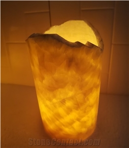 China Honey Yellow Onyx Cylinder Restaurant Candle Lamp