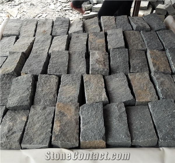 China Natural Split G654 Black Granite Cobbles Paving Cubes