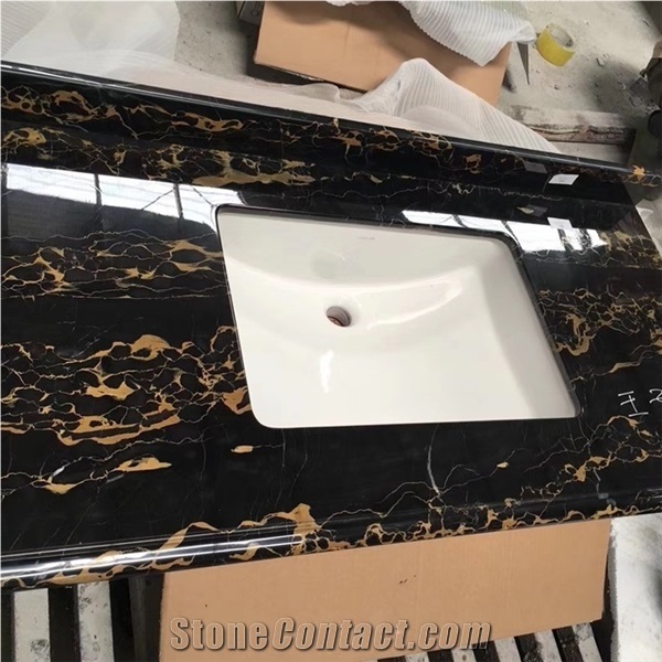Italy Nero Portoro Black Marble Vanity Tops China Factory
