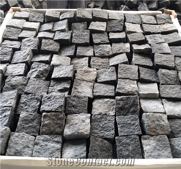 Natural Split G654 Black Granite Cobbles Cubes