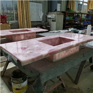 Pink Crystal Semiprecious Stone Bathroom Vanity Tops