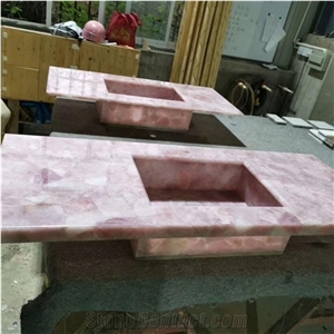 Pink Crystal Semiprecious Stone Bathroom Vanity Tops