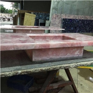 Pink Crystal Semiprecious Stone Bathroom Vanity Tops
