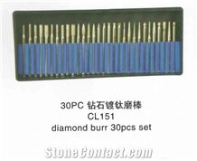 30pc Diamond Titanium Plated Burr Set Cl151
