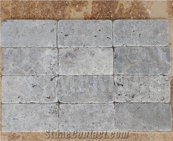 Silver Grey Antique Travertine Tumbled Tiles