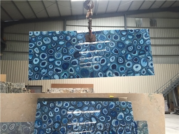 Customized Size Blue Semiprecious Slab for Wall Decorative