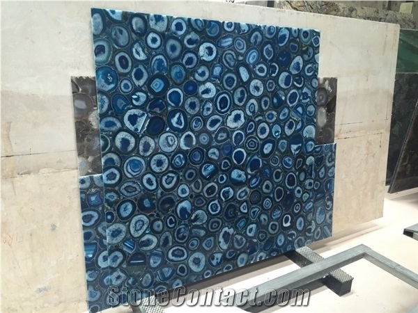 Natural Backlit Blue Agate Stone Bar Top,Blue Semi Precious