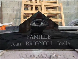 Shangxi Black Granite Sandblasted Headstone & Gravestone