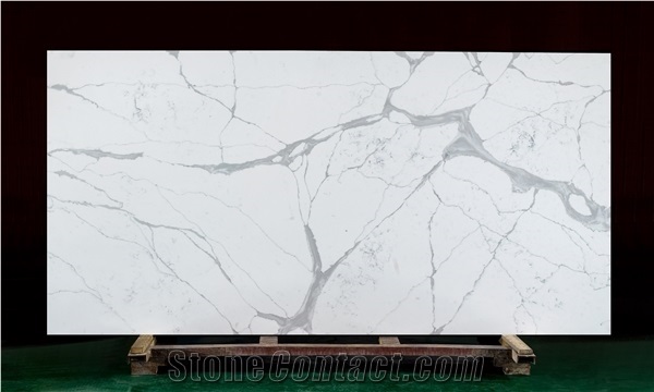 Polished Artificial Calacatta White Quartz Slab for Countertop