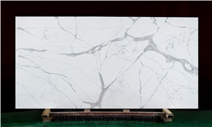 Polished Artificial Calacatta White Quartz Slab for Countertop