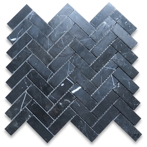Blackmarble 1x3 Herringbone Mosaic Tiles