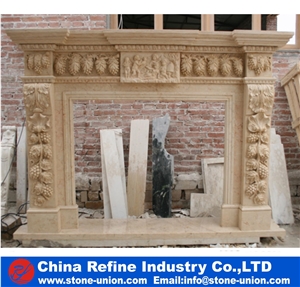 Beige Carving Relief Marble Fireplace Mantels