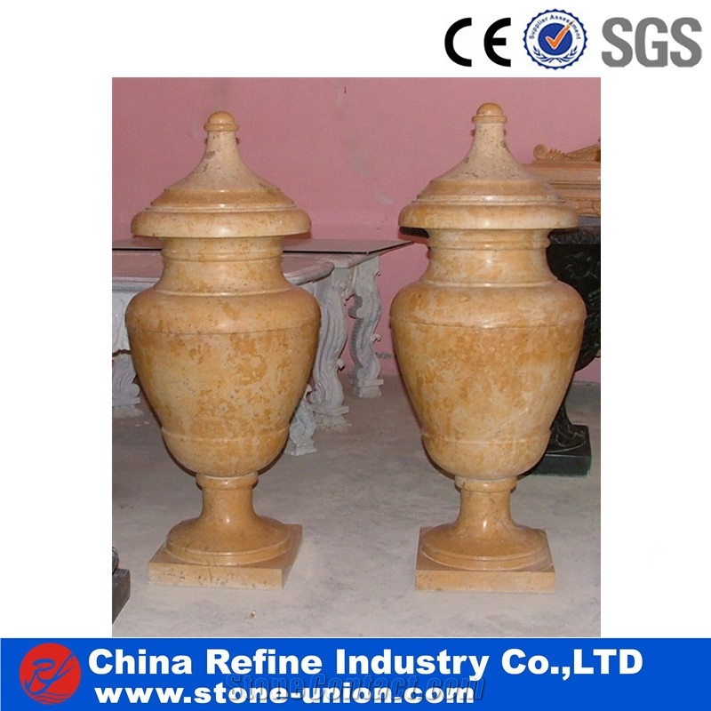 Beige Honed Carved Limestone Outdoor Plant Pots